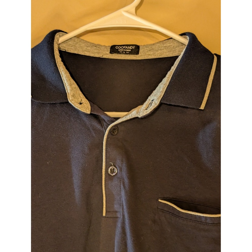 COOFANDY Men's Navy Long Sleeve Lounge Shirt Size L Contrast Trim Pocket‎ - Picture 2 of 4